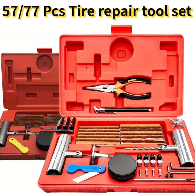 Tire Plug Repair Kit (57Or77-Piece) - Heavy Duty Flat Tire Puncture Repair Kit with Iron & PE Materials, Flexible & Easy to Use, Suitable for Car, ATV, Trailer
