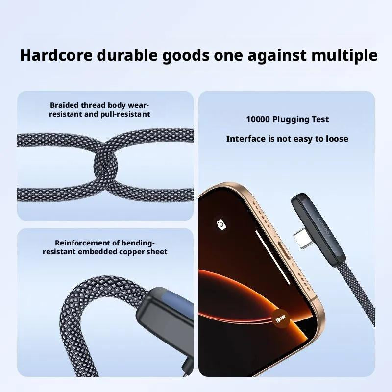 20W/30W PD Fast Charging Cable for Iphone 6-14 & Android Type-C Right Angle Design Braided Durable Data Transfer Cables