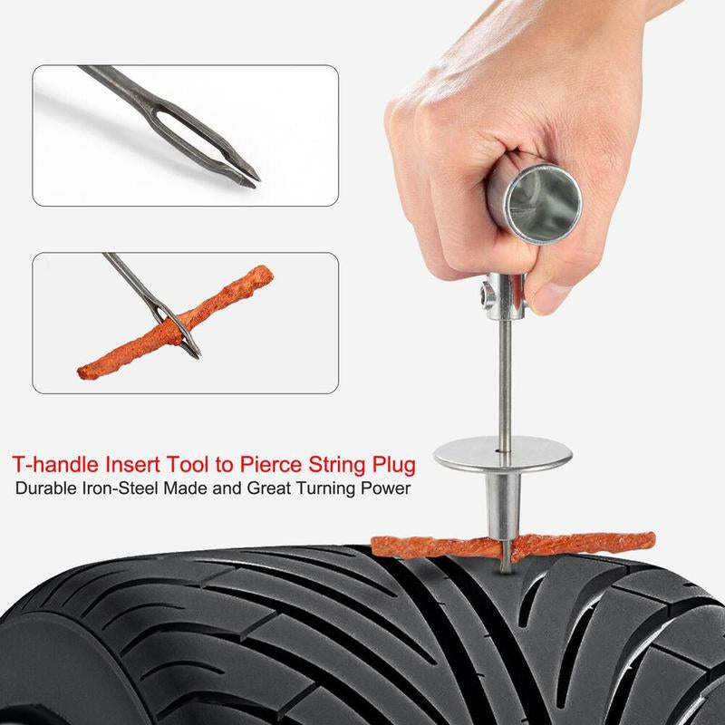 Tire Plug Repair Kit (57Or77-Piece) - Heavy Duty Flat Tire Puncture Repair Kit with Iron & PE Materials, Flexible & Easy to Use, Suitable for Car, ATV, Trailer