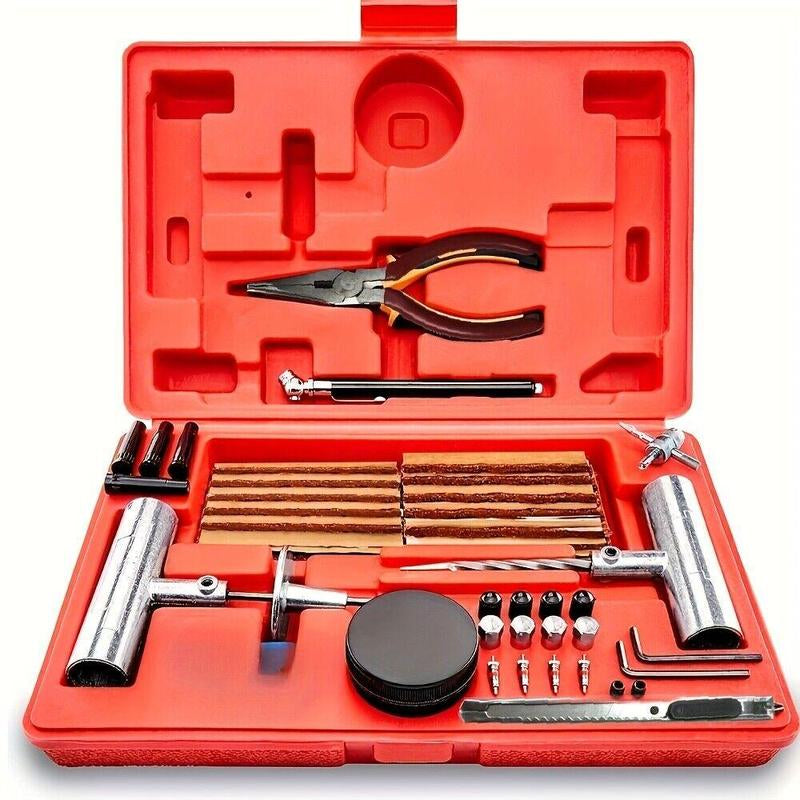 Tire Plug Repair Kit (57Or77-Piece) - Heavy Duty Flat Tire Puncture Repair Kit with Iron & PE Materials, Flexible & Easy to Use, Suitable for Car, ATV, Trailer