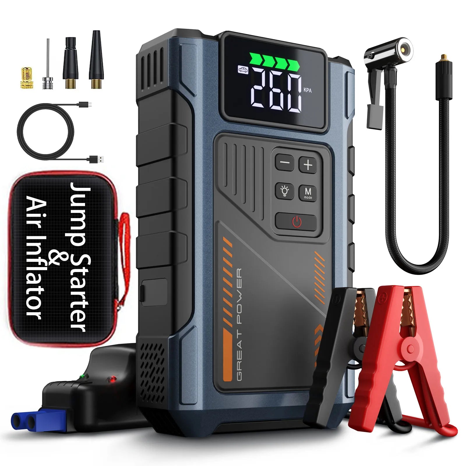 Power Up Your Journey: 3000A Portable Car Jump Starter with Air Compressor and Tire Inflator