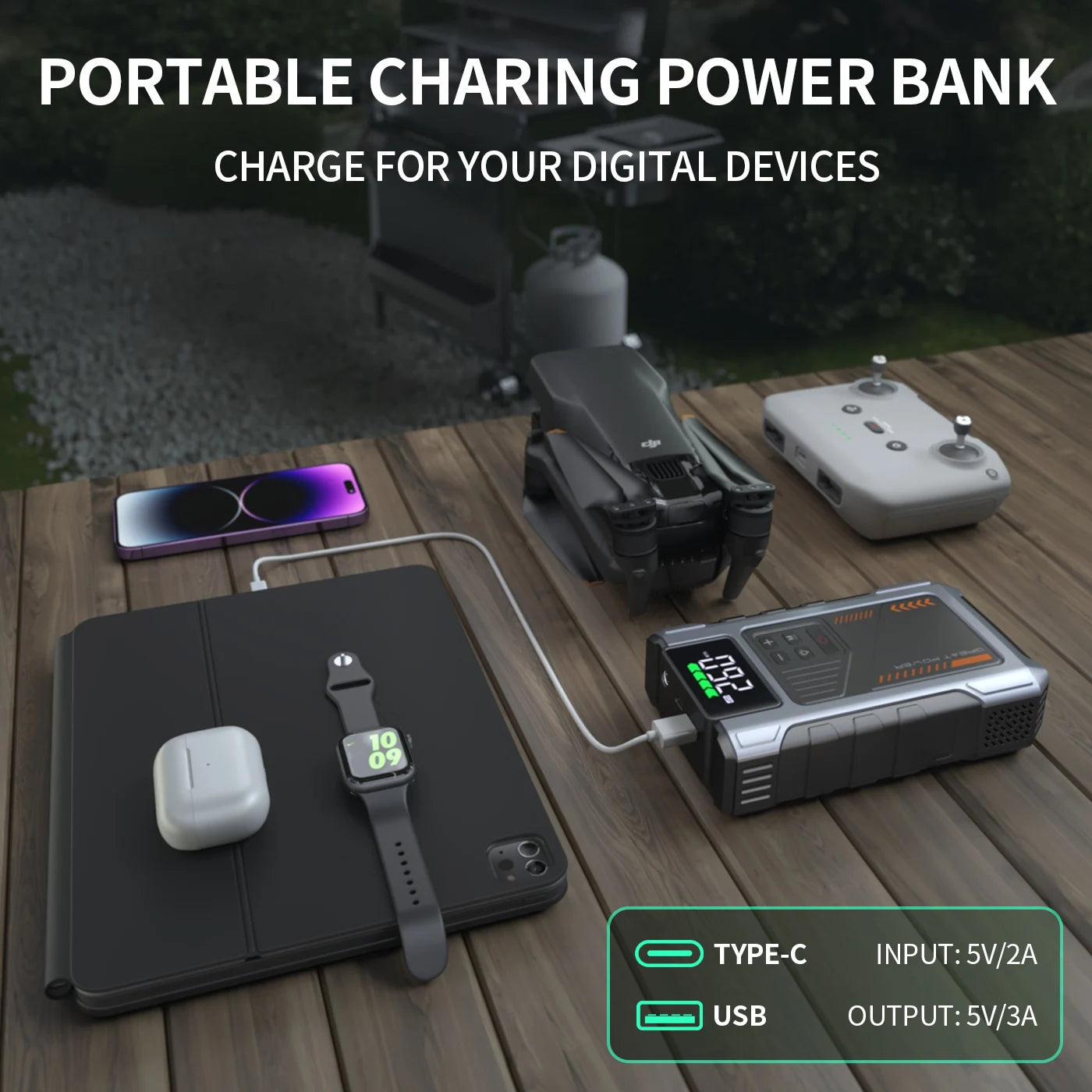 Power Up Your Journey: 3000A Portable Car Jump Starter with Air Compressor and Tire Inflator