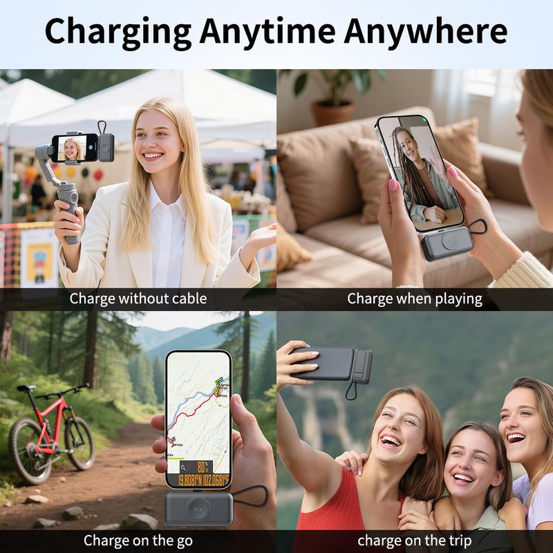 4-In-1 Portable Charger with Built-In Cable for Iphone 17/16/15/14, Apple Watch, Samsung Galaxy S24/23, Magnetic Mini Power Bank 5000Mah Fast Charging -Travel Essential