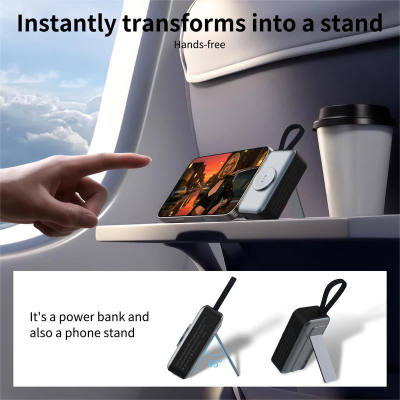 4-In-1 Portable Charger with Built-In Cable for Iphone 17/16/15/14, Apple Watch, Samsung Galaxy S24/23, Magnetic Mini Power Bank 5000Mah Fast Charging -Travel Essential